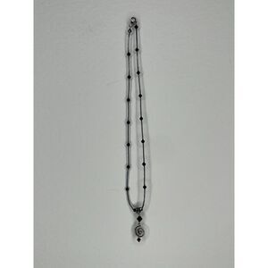 "Black Beaded Spiral Pendant Necklace - Handmade Artisan Jewelry"